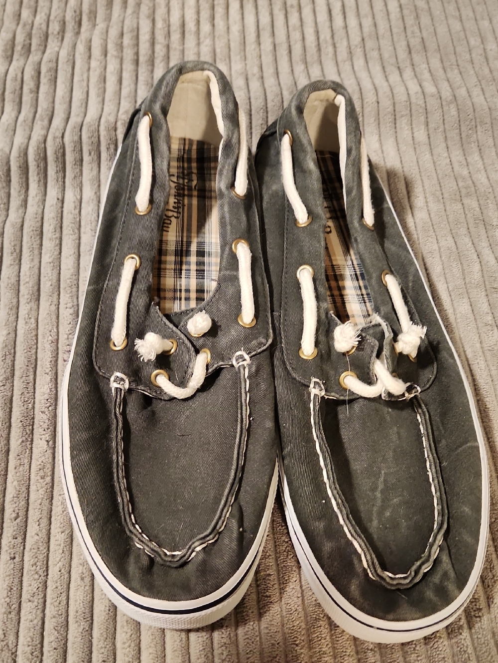 St. John's Bay Gray Canvas Boat Shoes with White Laces